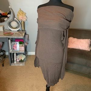 Brown Firenze Folded Shoulder Long Sleeve Mini Dress